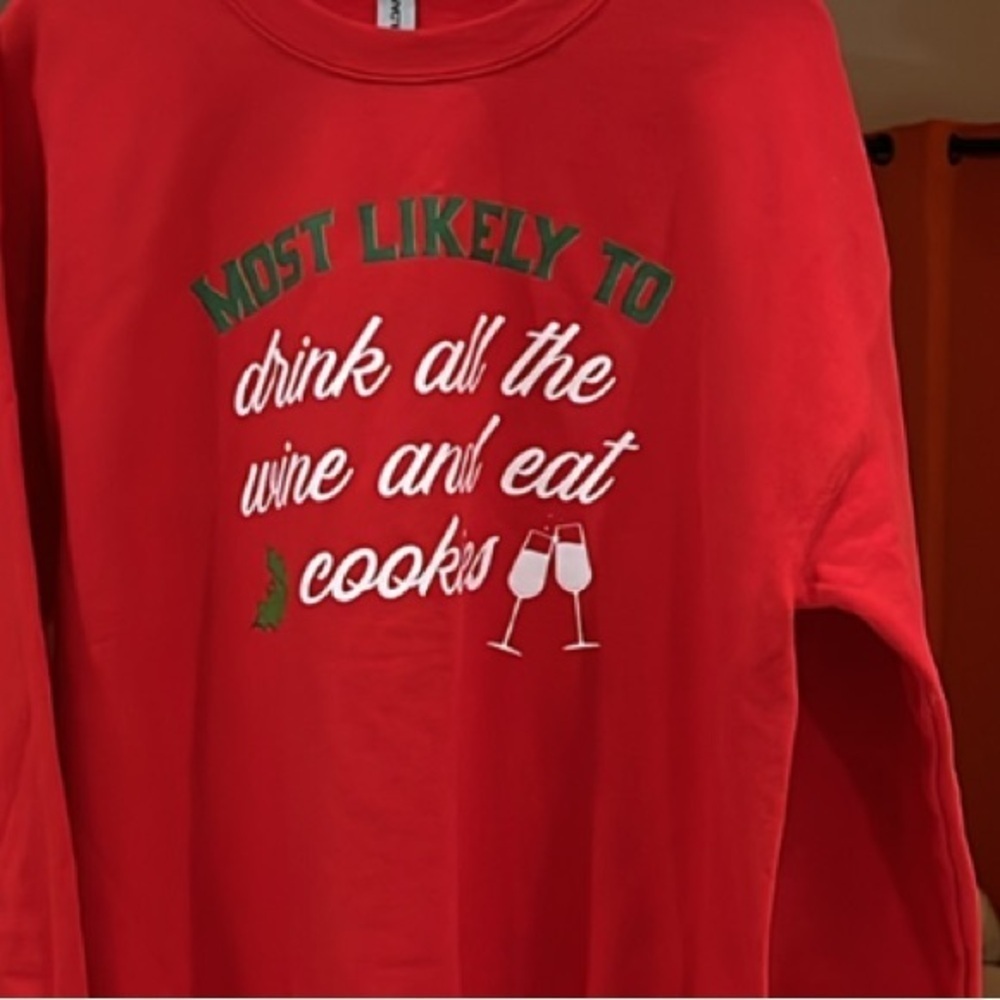 Ugly Sweater Most Likely To Drink All The Wine And Eat Cookies Sweatshirt Sz L - Picture 2 of 5